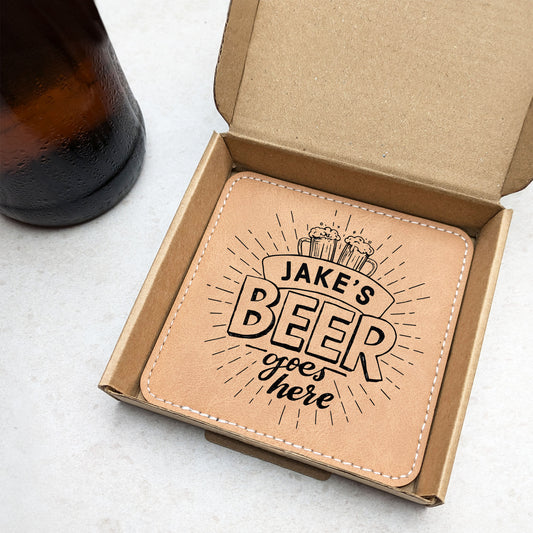 Personalised Beer Coaster: Tan PU Leather