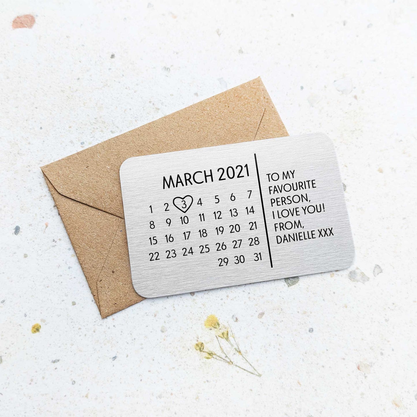 Personalised Calendar + Message Wallet Card