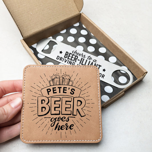 Personalised Driving Instructor Bottle Opener & Coaster Gift Set