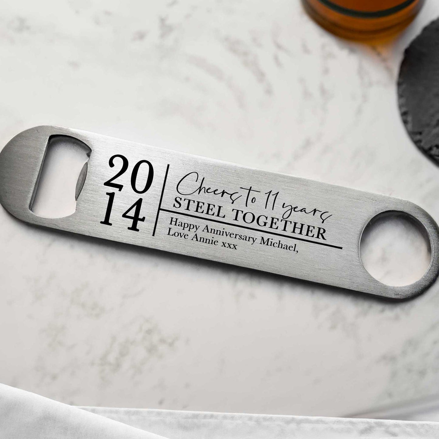 Personalised 11 Years Steel Married Bottle Opener