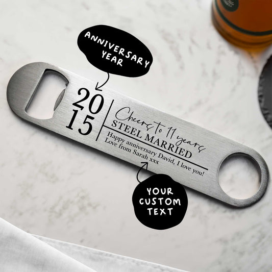 Personalised 11 Years Steel Together Bottle Opener