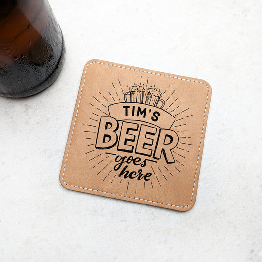 Personalised Beer Coaster: Tan PU Leather