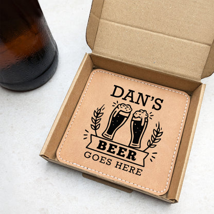 Personalised Beer Coaster: Tan PU Leather