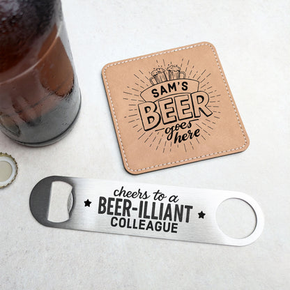 Personalised Colleague Bottle Opener & Coaster Gift Set