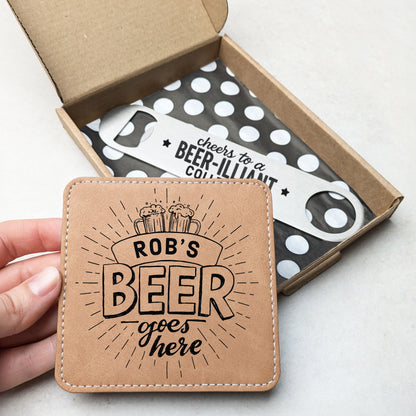 Personalised Colleague Bottle Opener & Coaster Gift Set