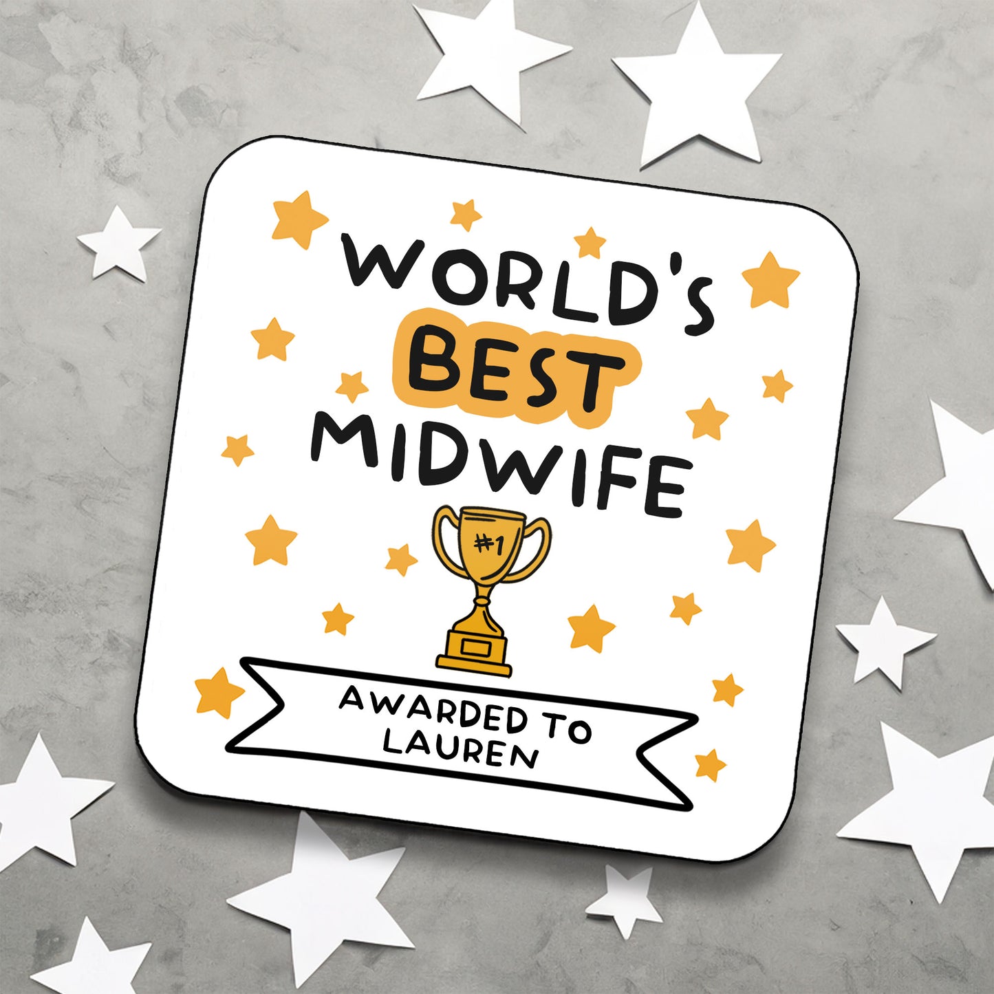 Personalised World's Best Midwife Coaster