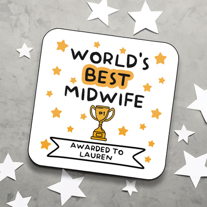 Personalised World's Best Midwife Coaster