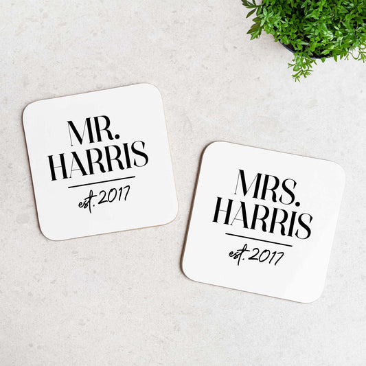 Personalised Mr & Mrs Coasters