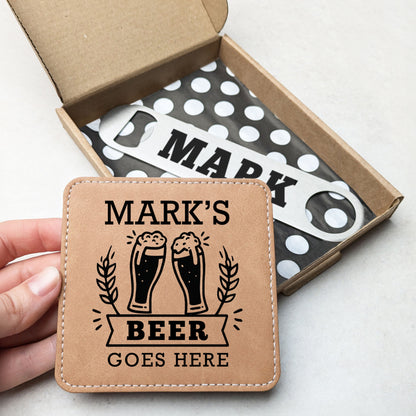 Personalised Name Bottle Opener & Coaster Gift Set