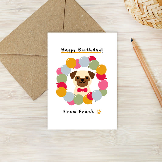 Personalised Pug Birthday Card