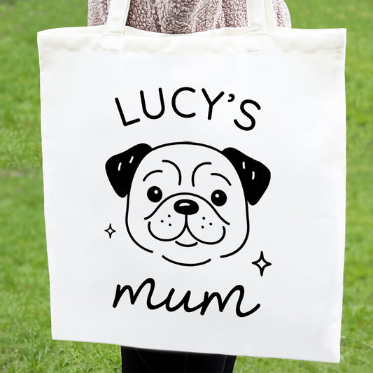 Personalised Pug Mum Tote Bag