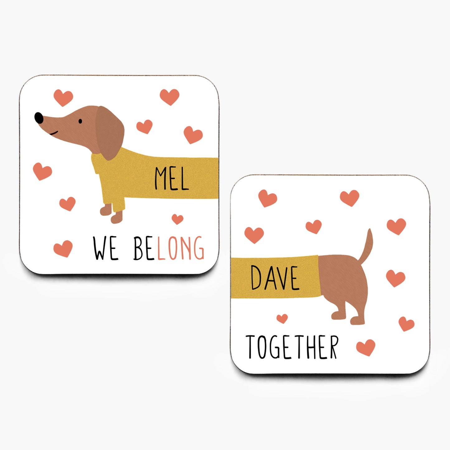 Personalised 'We Be-long Together' Sausage Dog Coasters