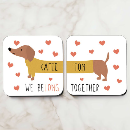 Personalised 'We Be-long Together' Sausage Dog Coasters