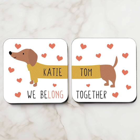 Personalised 'We Be-long Together' Sausage Dog Coasters