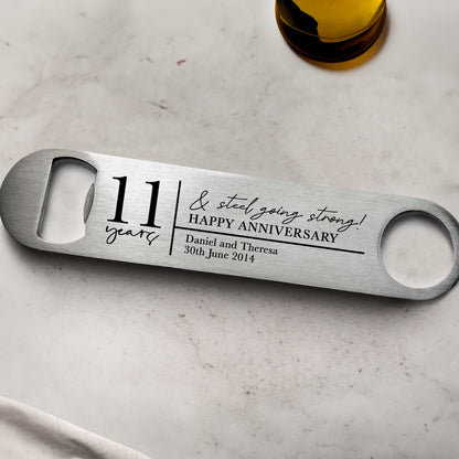 Personalised 11 Years & Steel Going Strong Bottle Opener
