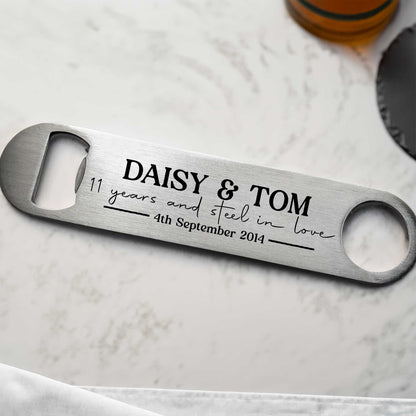 Personalised 11 Years & Steel In Love Bottle Opener