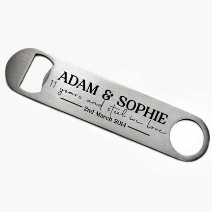 Personalised 11 Years & Steel In Love Bottle Opener