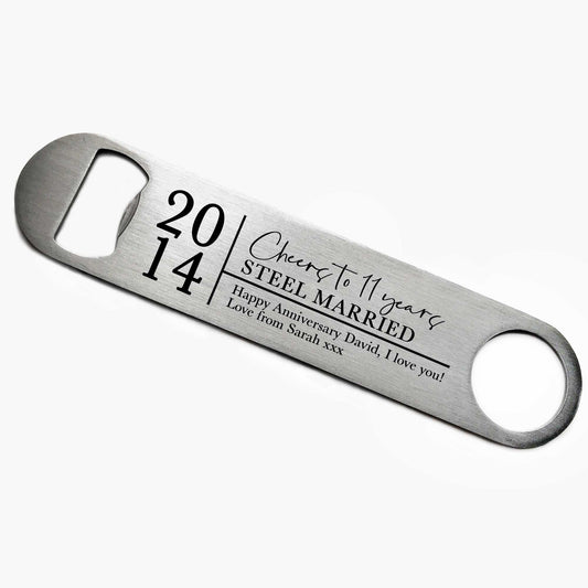 Personalised 11 Years Steel Married Bottle Opener