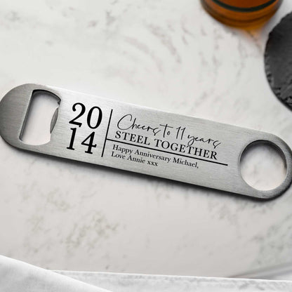 Personalised 11 Years Steel Married Bottle Opener