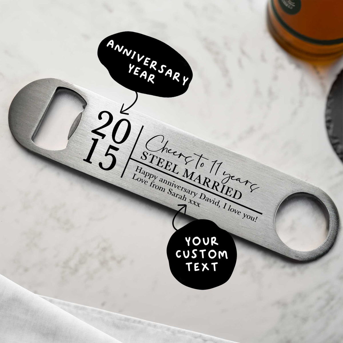 Personalised 11 Years Steel Together Bottle Opener